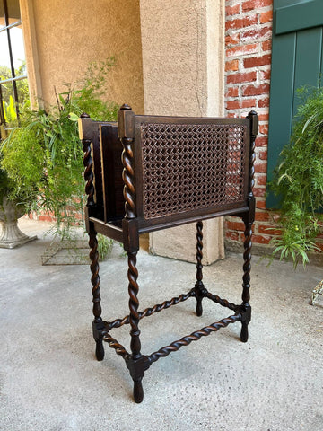 Antique English Oak Canterbury Music Magazine Stand BARLEY TWIST c1890