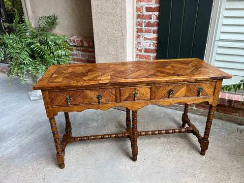 Antique English Console Hall Table Slender Carved Oak 6 Bobbin Legs Sideboard