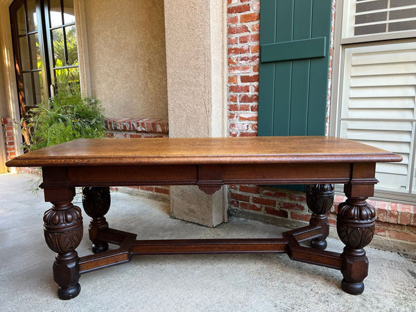 Antique English Oak Refectory Console Hall Table Carved Jacobean or Tudor c1890