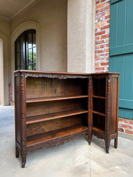 Antique French Corner Bookcase Carved Oak Louis XV Revival Open Shelves c1920 b