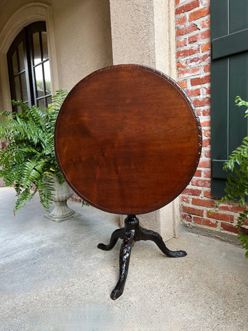 Antique French Tilt-Top Round Table Carved Mahogany Game Mahjong Wine c1890