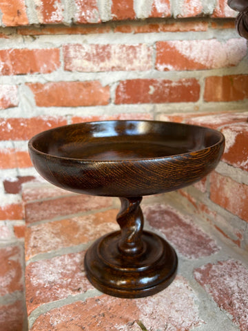 Antique English Oak Barley Twist Compote Pedestal Bowl Floral Dessert Stand