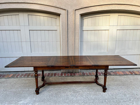 Antique English Oak Refectory Dining Table Jacobean Double Leaf 10 ft. c1930