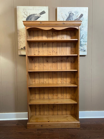 Antique English Country Pine Bookcase Bookshelf Tall Narrow Open Shelf c1900