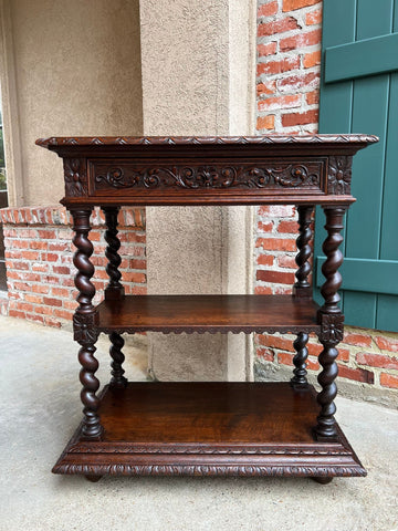 Antique English Server Console Table Jacobean Carved Oak Barley Twist c1900
