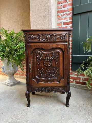 Antique French Cabinet Carved Oak Louis XV Petite Foyer Side Table c1890