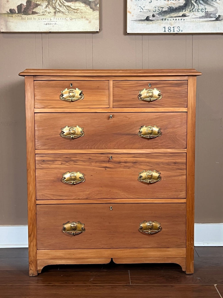 Antique English Country Pine Chest of Drawers 5 Drawer Dresser c1920