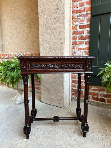 Antique French Side Sofa Hall Table Carved Dark Oak Renaissance End Table