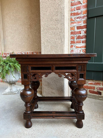 Antique Dutch Sofa Side Table Carved Oak Bulbous Leg Baroque Ebonized Danish