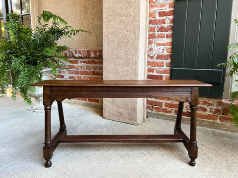 Antique English Oak Bench Stool Farmhouse Table Trestle Jacobean 4 ft c1890