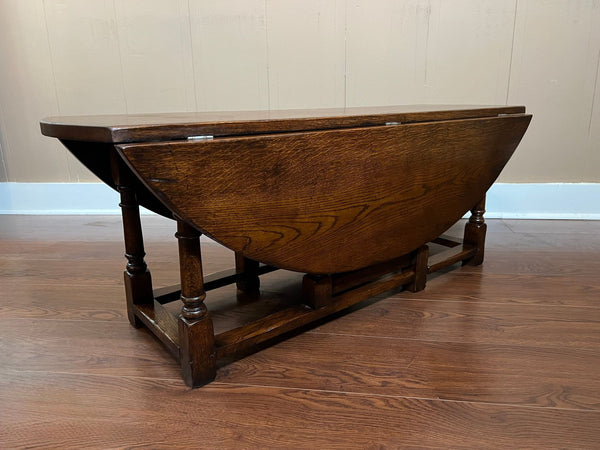 Antique English Oak Coffee Table Drop Leaf Jacobean Wake Table Gateleg c1930