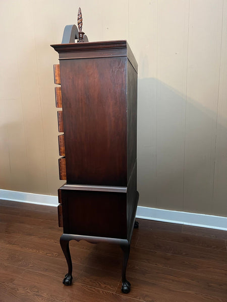 Vintage Chippendale Highboy Chest of Drawers Mahogany Ball and Claw Kindel c1950