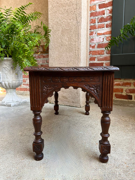 Antique French Bench Stool Gothic Renaissance Coffee Table Carved Oak c1890