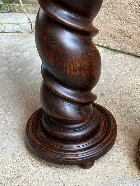 PAIR Set of 2 Antique French Pedestal Stand BARLEY TWIST Oak LARGE Plant Columns