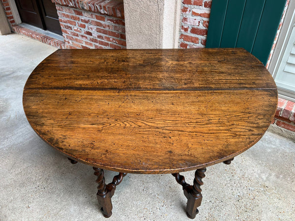 Antique English Wake Dining Table Drop Leaf BARLEY TWIST Jacobean Oak Console
