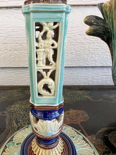 Antique English Wedgwood Majolica Candlestick Candle Holder Cinque Cento c1876