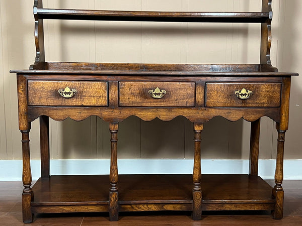 Antique English Dresser Sideboard Plate Rack Potboard Jacobean Tiger Oak c1900