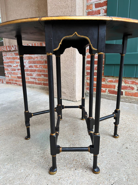 Antique English Drop Leaf Side Table Horse Equestrian Chinoiserie Petite Oak