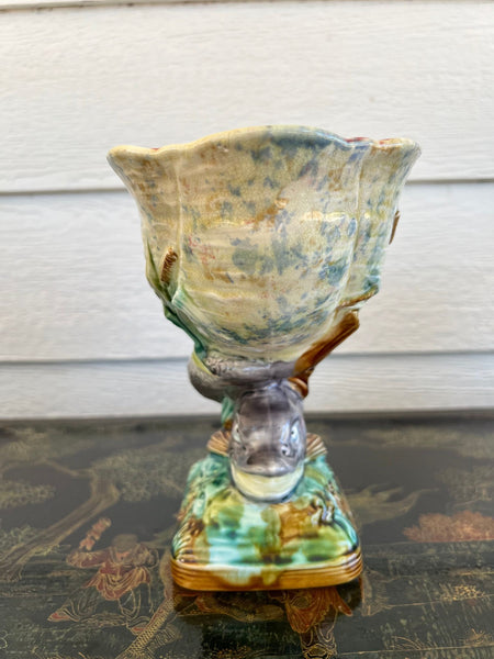 Antique Majolica Vase Bowl Dolphin Nautilus Shell English Royal Worcester c1870