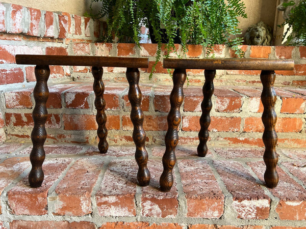 PAIR Set of 2 Antique English Stool Oak Jacobean Display Stand Bobbin Leg c1900