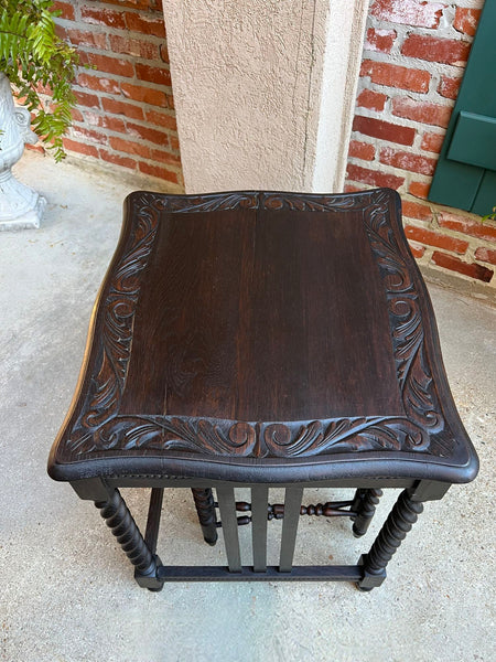 SET 4 Antique French Drop Leaf Nesting TABLE BARLEY TWIST Folding End Carved Oak