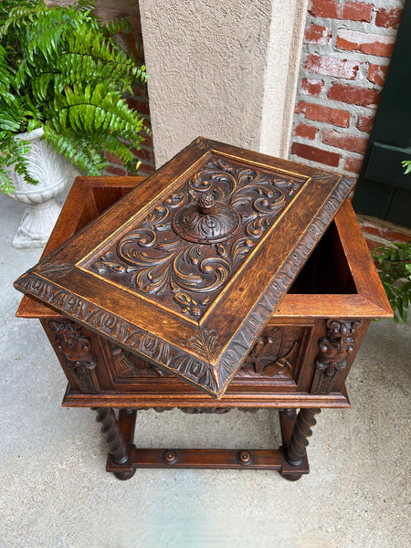 Antique French Renaissance Chest Box on Stand Breton Brittany Oak Barley Twist