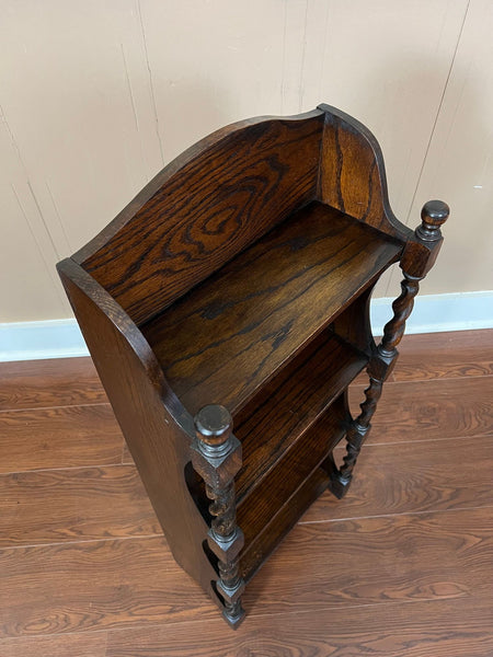 PETITE Antique English Bookcase Bookshelf Barley Twist Tiger Oak Display c1920