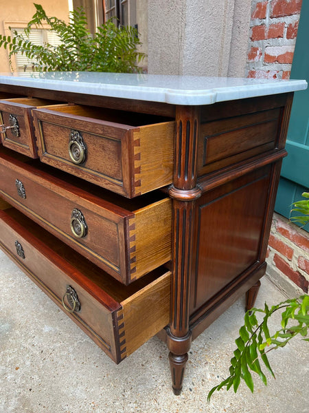 Antique French Mahogany Commode White MARBLE Louis XVI Mahogany Chest of Drawers