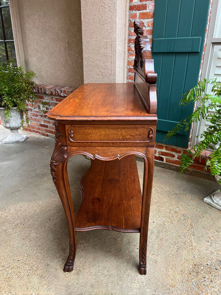 Antique French Dessert Server Sideboard Buffet Louis XV Carved Tiger Oak c1890