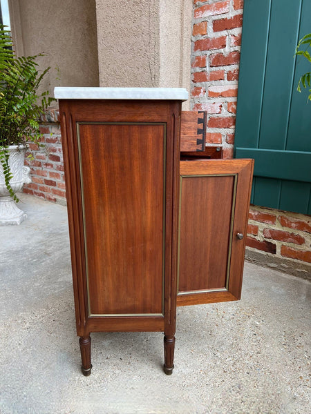 Antique French Mahogany Small Cabinet Side Table White MARBLE Louis XVI Mahogany