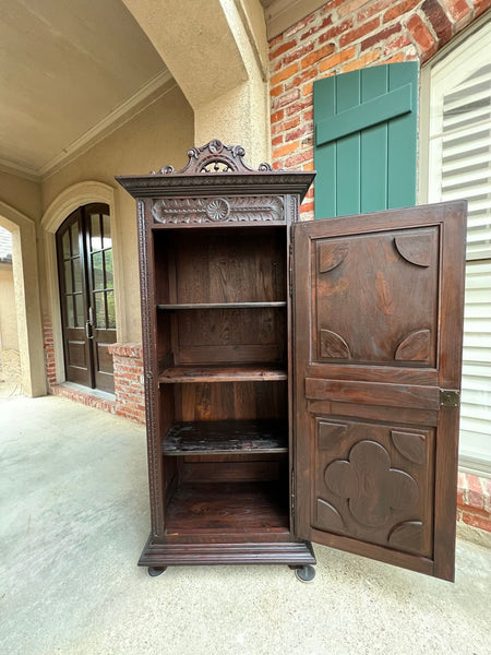 Antique French Breton Cabinet Armoire Carved Crown Brittany Wardrobe c1890