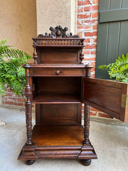 Antique French Side End Table Cabinet Carved Oak Renaissance Spindle Gallery