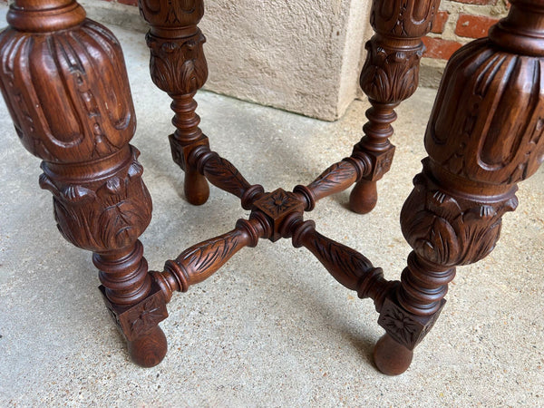 Petite Antique French Octagon Center Side TABLE Renaissance Carved Oak