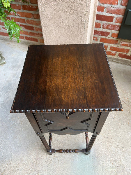 Antique English Square Table Plant Stand Jacobean BARLEY TWIST Cabinet Dark Oak