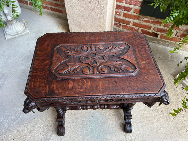 Antique French Console Side Table Renaissance PETITE Gothic Carved Oak c1880