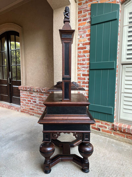 Antique English Book Press Table Renaissance Carved Oak Ebonized Cabinet c1880