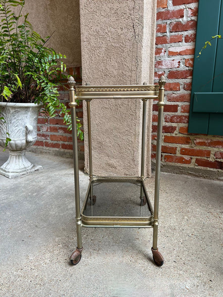 PETITE Vintage French Pastry Bar Cart Brass Glass Tray Serving Trolley Table