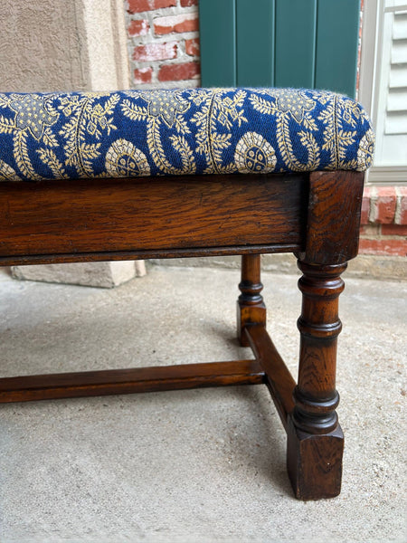 Antique English Oak Bench Upholstered Window Seat Jacobean Revival c1920