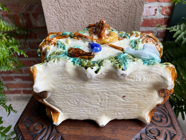 Antique French Majolica Barbotine Jardinière Hunt Stag Onnaing Cache Pot Planter