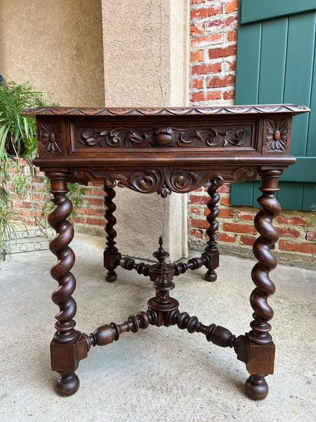 Antique French Sofa Table Writing Desk Barley Twist Carved Renaissance Tapestry
