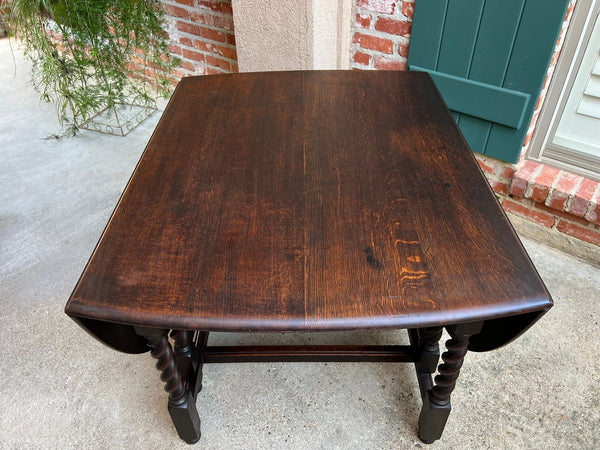 Antique English Drop Leaf Sofa Kitchen Table BARLEY TWIST Tiger Oak Gate Leg