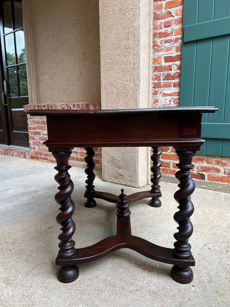 Antique English Barley Twist Writing Table Library Desk Jacobean Walnut c1880
