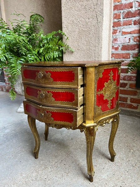 Vintage Italian Gold Gilt Wood Chest End Table Florentine RED Hollywood Regency Tole