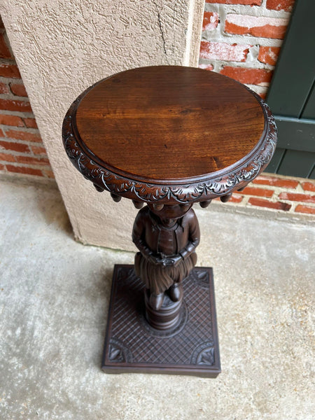 Antique French Pedestal Plant Stand Round Display Carved Brittany Baluster
