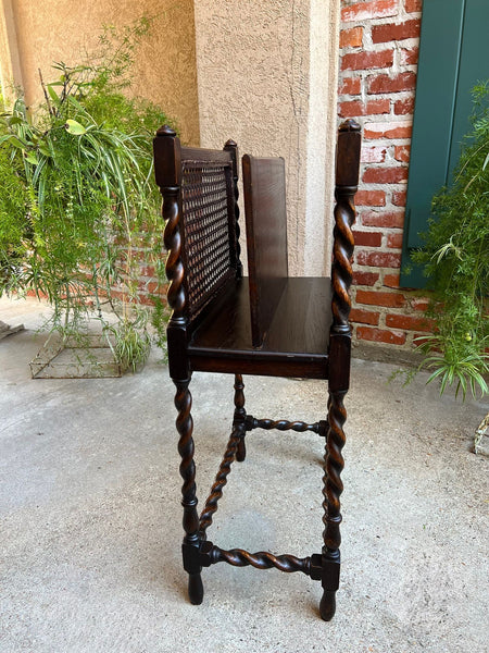 Antique English Oak Canterbury Music Magazine Stand BARLEY TWIST c1890