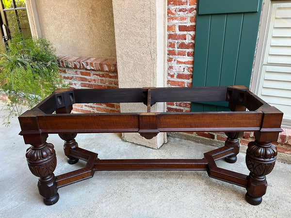 Antique English Oak Refectory Console Hall Table Carved Jacobean or Tudor c1890