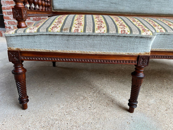 Antique English Chaise Lounge Bench Victorian Hall Seat Carved Walnut c1880