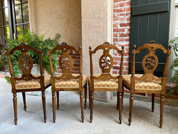 Set 4 Antique French Louis XVI Salon Chairs Petite Dining Parlor Carved Walnut