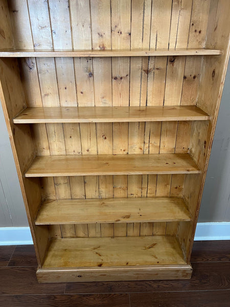 Antique English Country Pine Bookcase Bookshelf Tall Narrow Open Shelf c1900