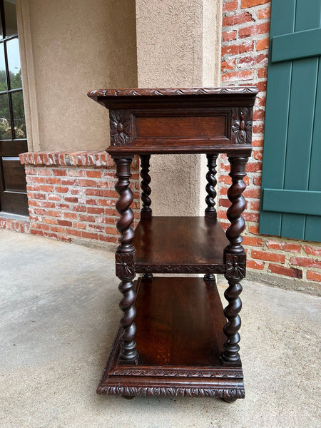 Antique English Server Console Table Jacobean Carved Oak Barley Twist c1900